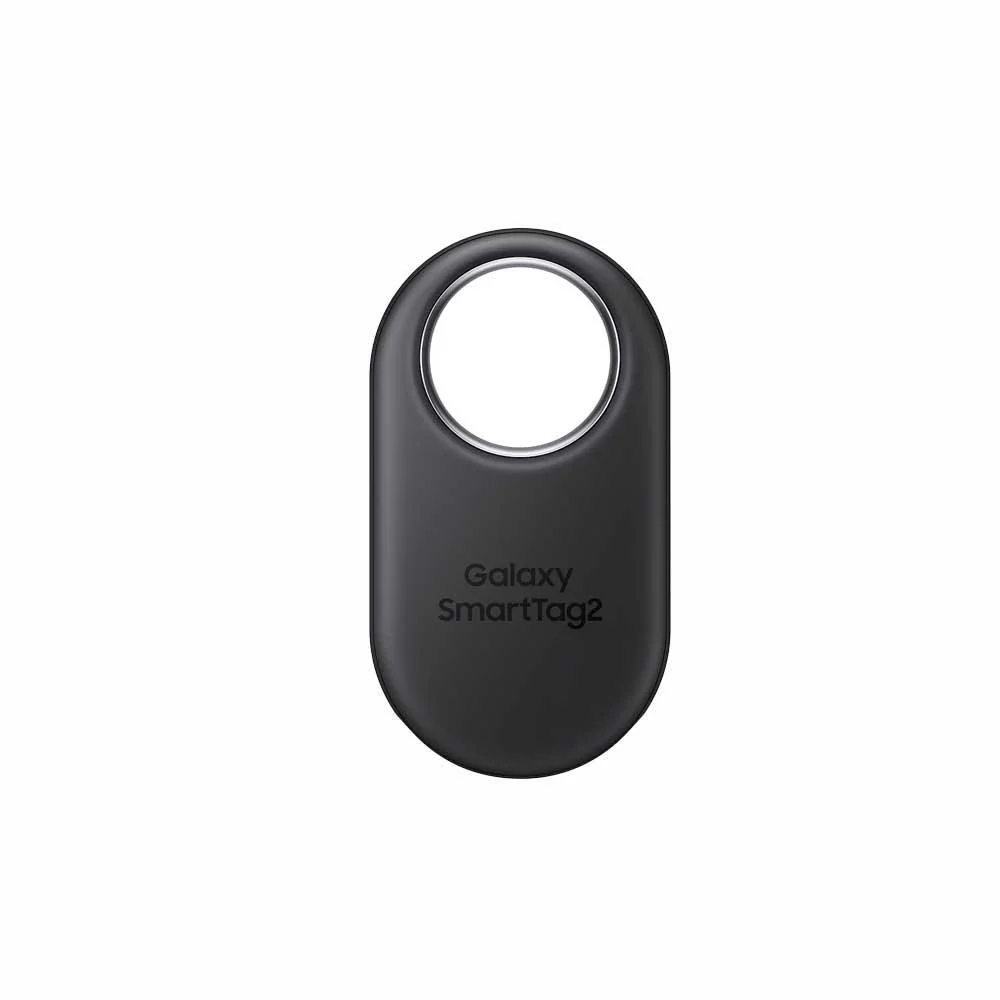 Galaxy SmartTag2 Bluetooth tracker in a black oval case with circular ring on top (key finder accessory)