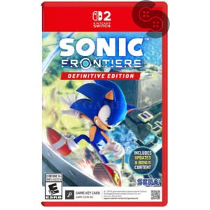 Nintendo Switch game case for Sonic Frontiers Definitive Edition with Sonic running on the cover; includes updates and bonus content label.