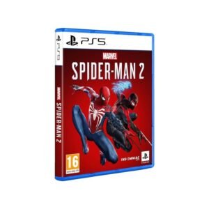 PlayStation 5 game case for Marvel's Spider-Man 2 with Spider-Man and Venom on a red cover.