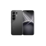 Black smartphone shown from back and front, featuring a triple-camera module on the rear and an edge-to-edge display on the front.