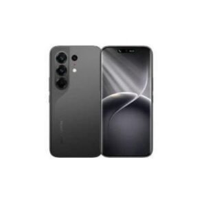 Black smartphone shown from back and front, featuring a triple-camera module on the rear and an edge-to-edge display on the front.
