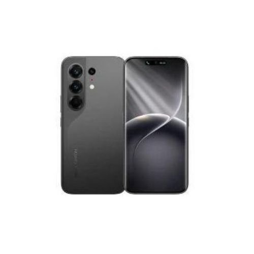 Black smartphone shown from back and front, featuring a triple-camera module on the rear and an edge-to-edge display on the front.