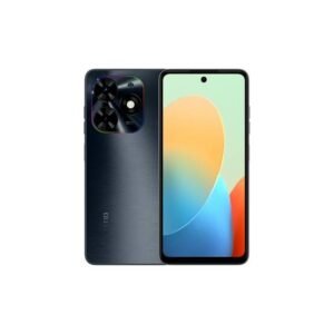 Front and back views of a modern smartphone: gradient blue back with a large square triple-camera module and a centered punch-hole display on the front.
