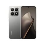 Front and back view of a silver Xiaomi smartphone with a nearly edge-to-edge display and a quad-camera rear module.
