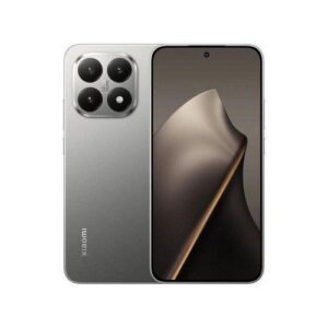 Front and back view of a silver Xiaomi smartphone with a nearly edge-to-edge display and a quad-camera rear module.