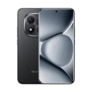 Front and back view of a dark gray Redmi smartphone with a large square multi‑lens camera on the rear.