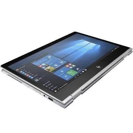 2-in-1 laptop/tablet in tablet mode, Windows Start screen on a silver HP device with the keyboard folded under