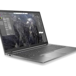 Silver laptop with a cracked screen showing a design/editing workspace on-screen on a white background.