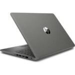 img_9240-1-3 - The Phonepreneur Global Open gray HP laptop seen from the rear-left with the lid up, showing the HP logo and side ports.