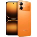 img_9289 - The Phonepreneur Global Orange Infinix smartphone shown from back and front, featuring a dual-camera module and orange glossy finish.